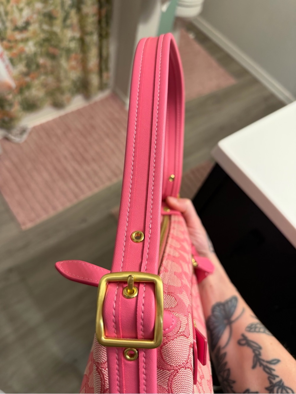 Coach Pink Signature Jacquard Shoulder Bag - Picture 6 of 6